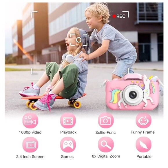 Goopow Kids Digital Camera for 3-8 Year Old With Video Recording And Games Pink - Picture 2 of 6